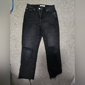 Garage Black Straight-Leg Jeans with Knee Distress